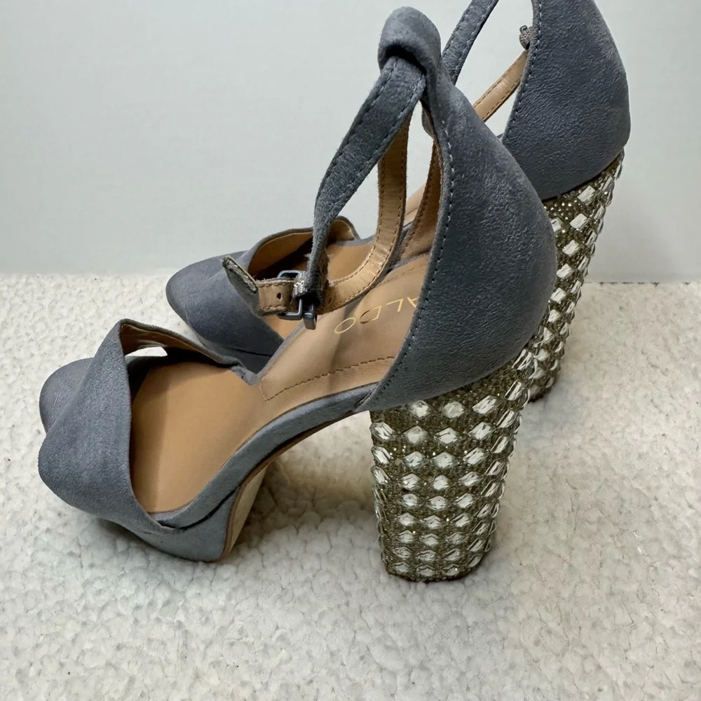 Aldo Gray Heels with Sparkling Embellished Block Size 6